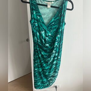 DVF diane von furstenberg green teal dress xs 2 wrap sleeveless